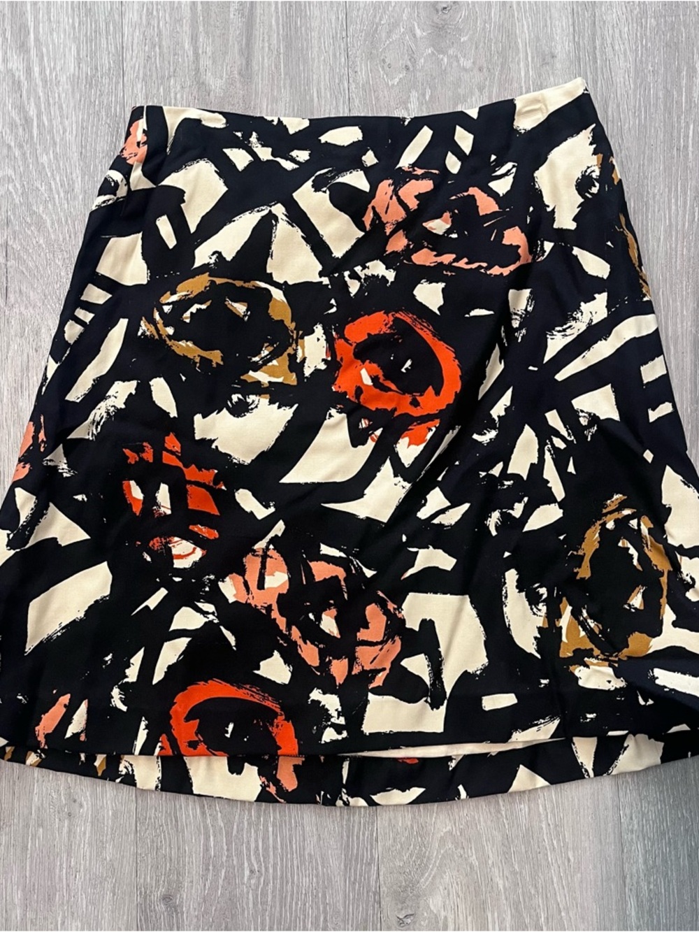 J. Crew Silk Wool Abstract Print A-Line Skirt Black Cream Floral Colorful Size 2